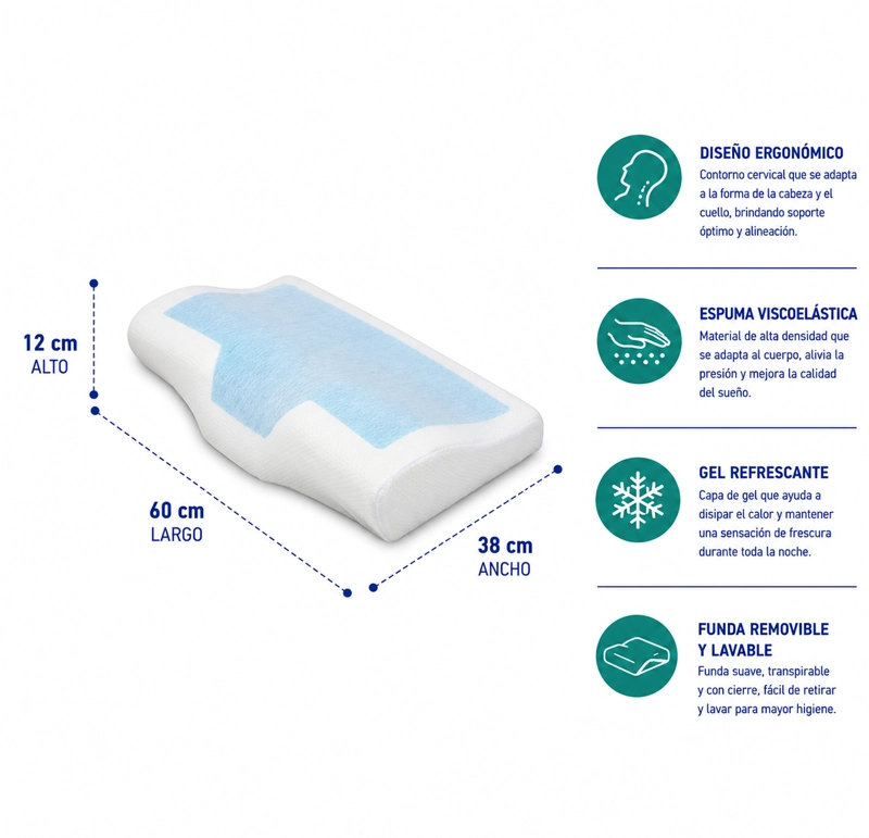 ALMOHADA CERVICAL VISCOELASTICA GEL COMFORT 60X38X12/8 - 2