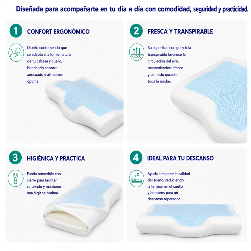 ALMOHADA CERVICAL VISCOELASTICA GEL COMFORT 60X38X12/8 - 3