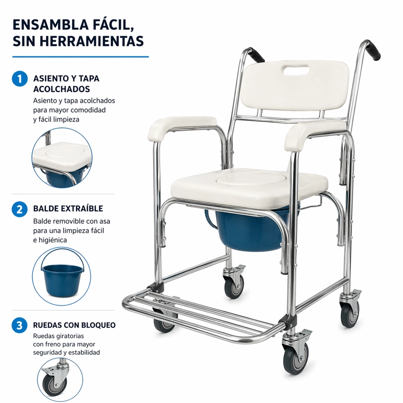 SILLA DE BAÑO CON RUEDAS Y REPOSAPIE S 3 EN 1 - 3