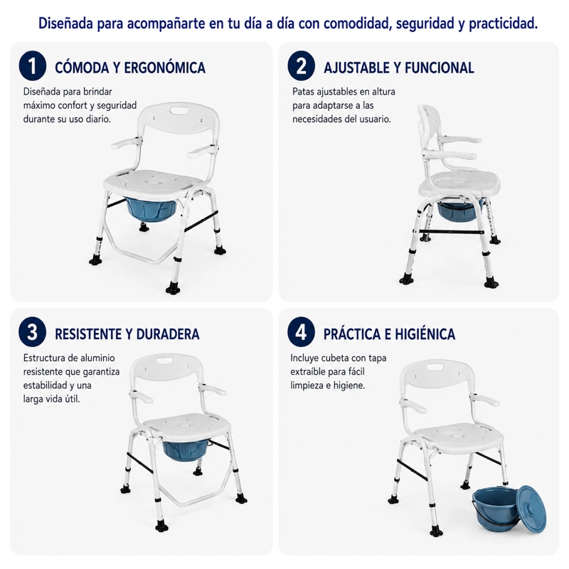 SILLA DE DUCHA BAÑO PLEGABLE 3 EN 1 ALUMINIO - 3