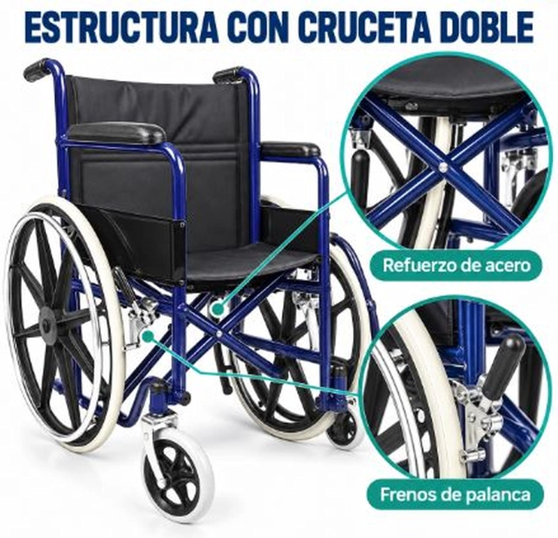SILLA DE RUEDAS CRUCETA DOBLE DE ACERO - 5