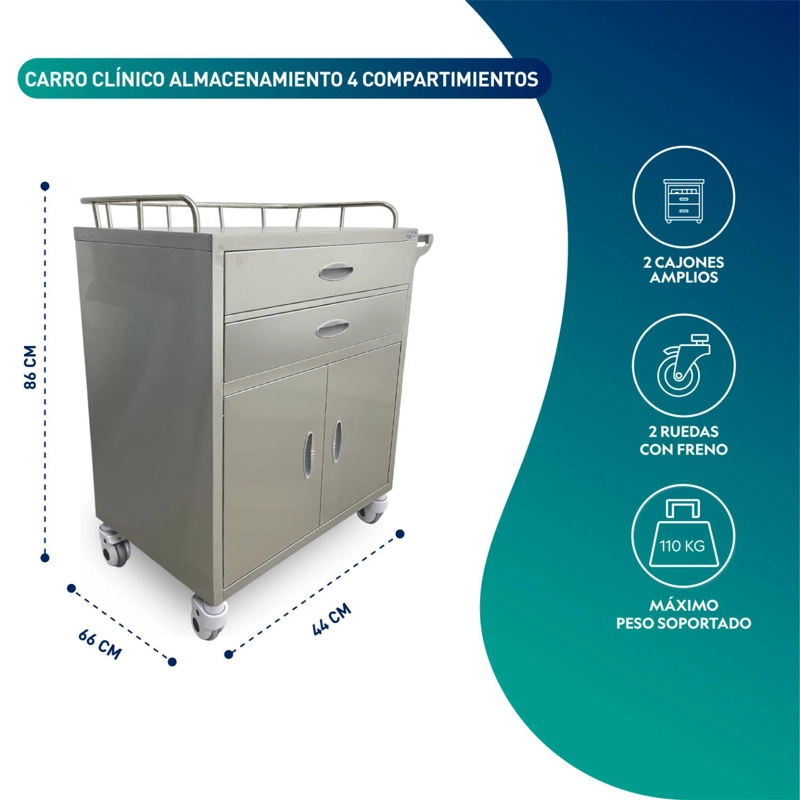 CARRO CLINICO ALMACENAMIENTO 4 COMPARTIMIENTOS - 3