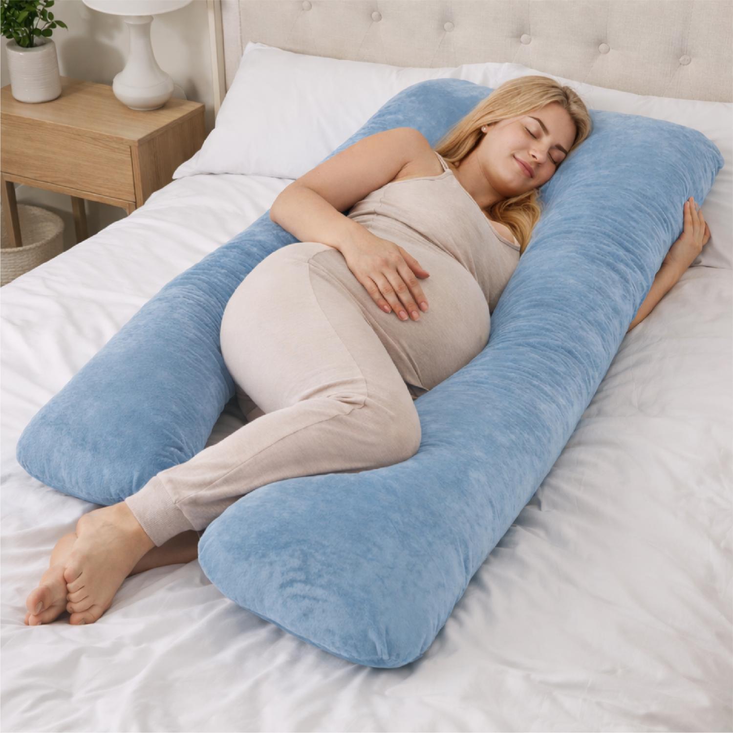 COJIN DE TERCIOPELO EMBARAZADA SOFT CELESTE 140X72 CM - 5
