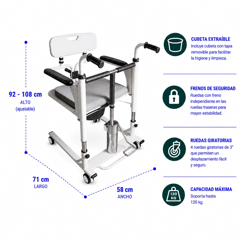 SILLA DE TRANSFERENCIA MULTIFUNCIONAL HIDRAULICA PARA BAÑO - 2