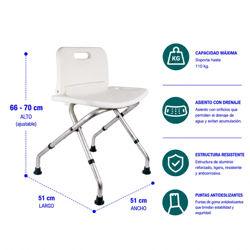 SILLA DE DUCHA BAÑO PLEGABLE CON RESPALDO - 2