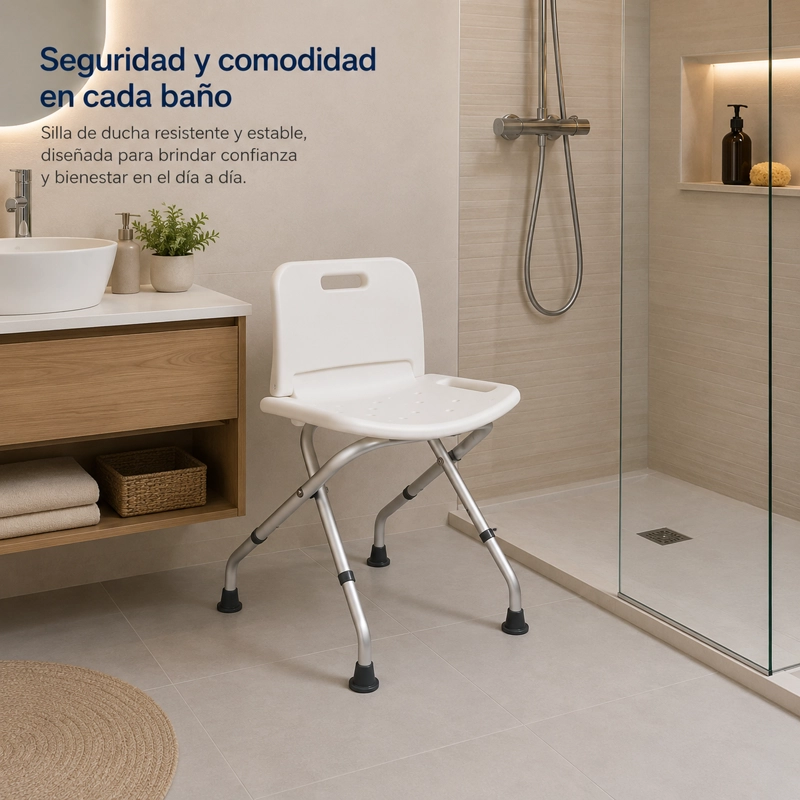 SILLA DE DUCHA BAÑO PLEGABLE CON RESPALDO - 4