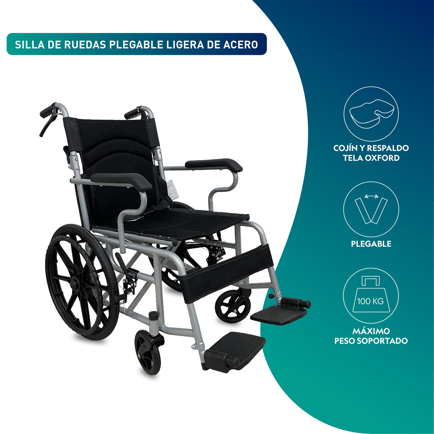 SILLA DE RUEDAS PLEGABLE LIGERA DE ACERO - 2