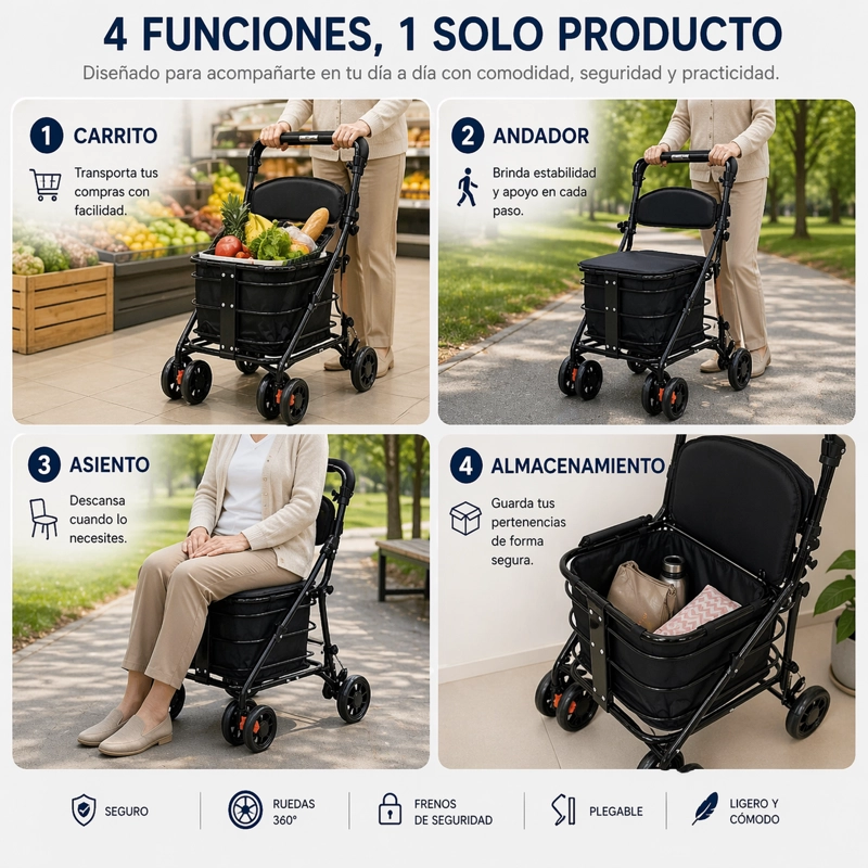 ANDADOR BURRITO ORTOPE DICO 3 EN 1 ASIENTO CARRITO Y CANASTO - 3