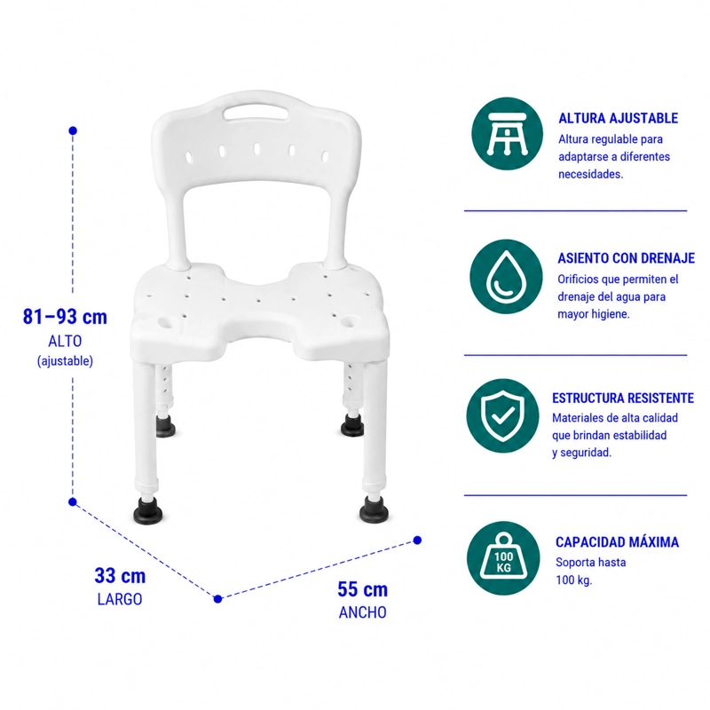 SILLA DE DUCHA BAÑO CON REBAJE Y AJUSTE DE ALTURA - 2