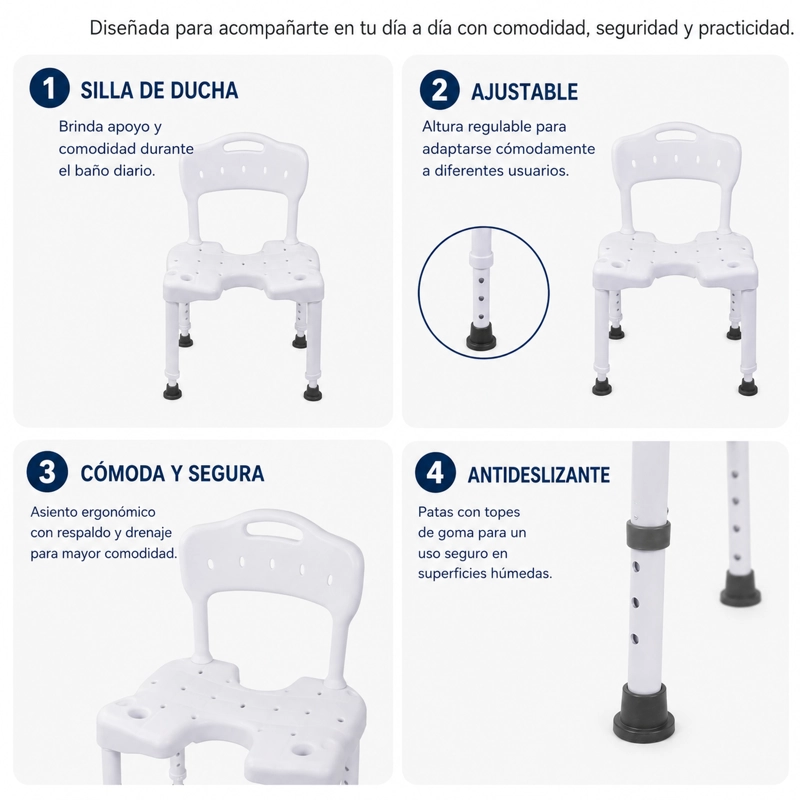 SILLA DE DUCHA BAÑO CON REBAJE Y AJUSTE DE ALTURA - 3