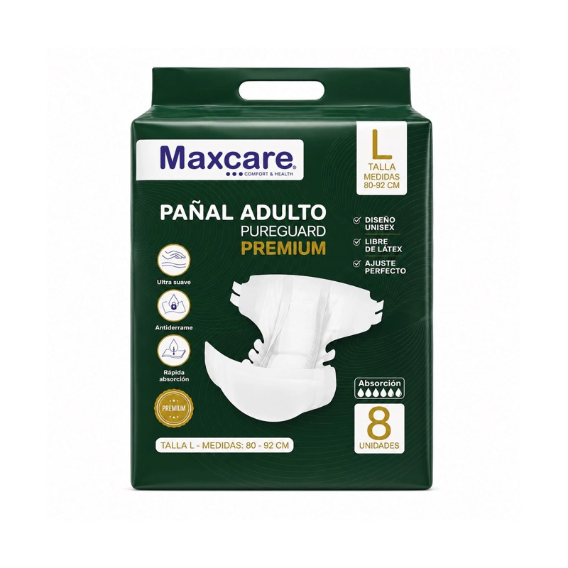 PAÑAL ADULTO MAXCARE PUREGUARD PREMIUM TALLA L - 8 UNIDADES - 1