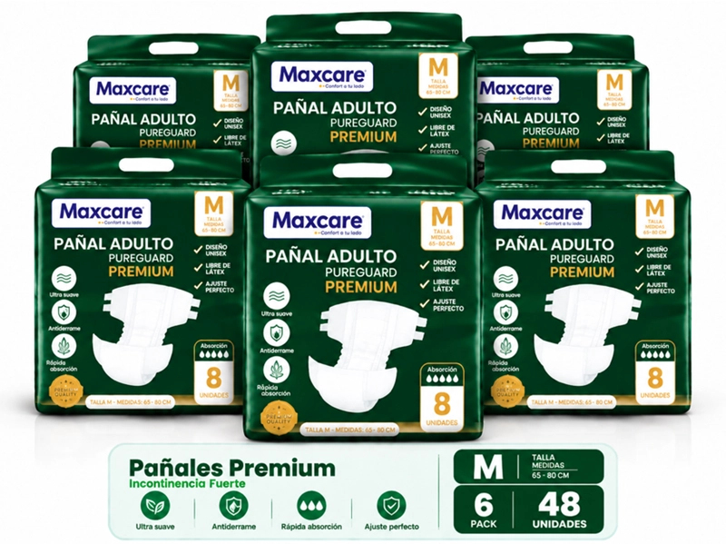 PACK 6 PAÑAL ADULTO MAXCARE PREMIUM TALLA M - 48 UNIDADES - 1