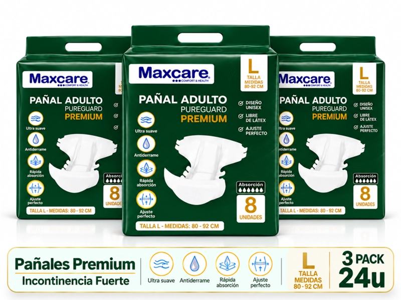 PACK 3 PAÑAL ADULTO MAXCARE PREMIUM TALLA L - 24 UNIDADES - 1