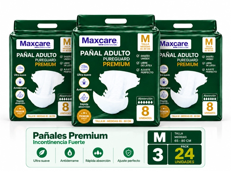 PACK 3 PAÑAL ADULTO MAXCARE PREMIUM TALLA M - 24 UNIDADES - 2
