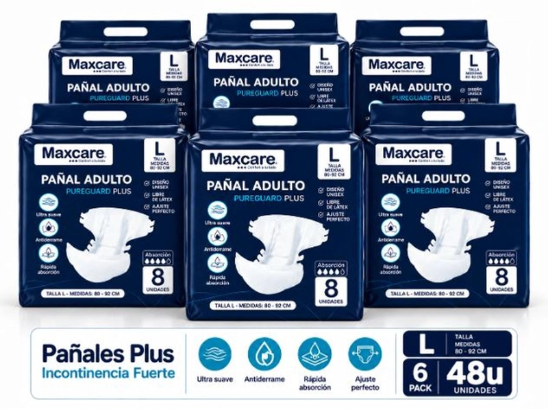 PACK 6 PAÑAL ADULTO MAXCARE PLUS TALLA L - 48 UNIDADES - 2
