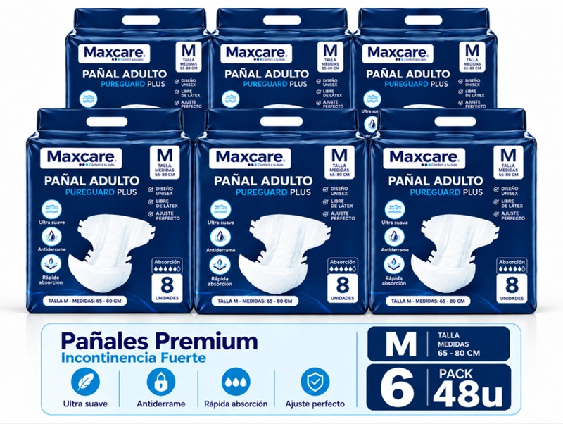 PACK 6 PAÑAL ADULTO MAXCARE PLUS TALLA M - 48 UNIDADES - 2