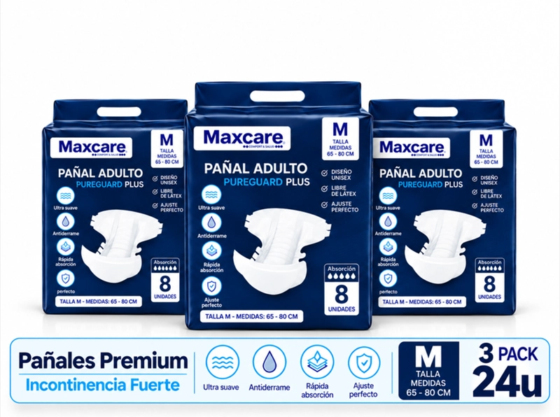 PACK 3 PAÑAL ADULTO MAXCARE PLUS TALLA M - 24 UNIDADES - 2