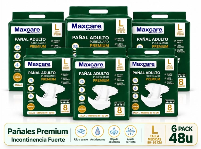 PACK 6 PAÑAL ADULTO MAXCARE PREMIUM TALLA L - 48 UNIDADES - 1
