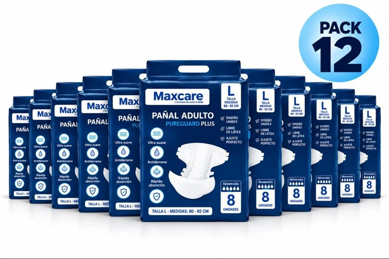 PACK 12 PAÑAL ADULTO MAXCARE PLUS TALLA L - 96 UNIDADES - 1