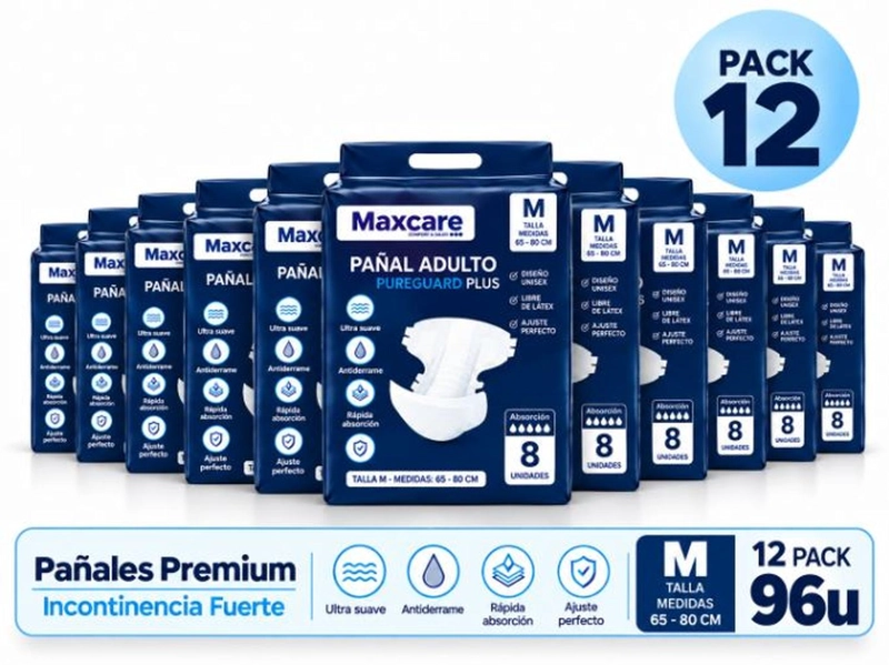 PACK 12 PAÑAL ADULTO MAXCARE PLUS TALLA M - 96 UNIDADES - 1