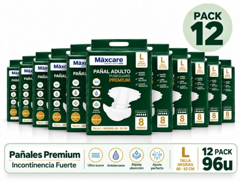 PACK 12 PAÑAL ADULTO MAXCARE PREMIUM TALLA L - 96 UNIDADES - 1