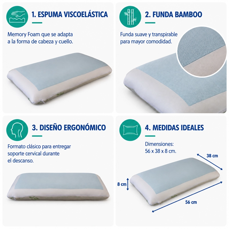 ALMOHADA VISCOELASTICO GEL BAMBOO PRO 56X36X8 CM - 3