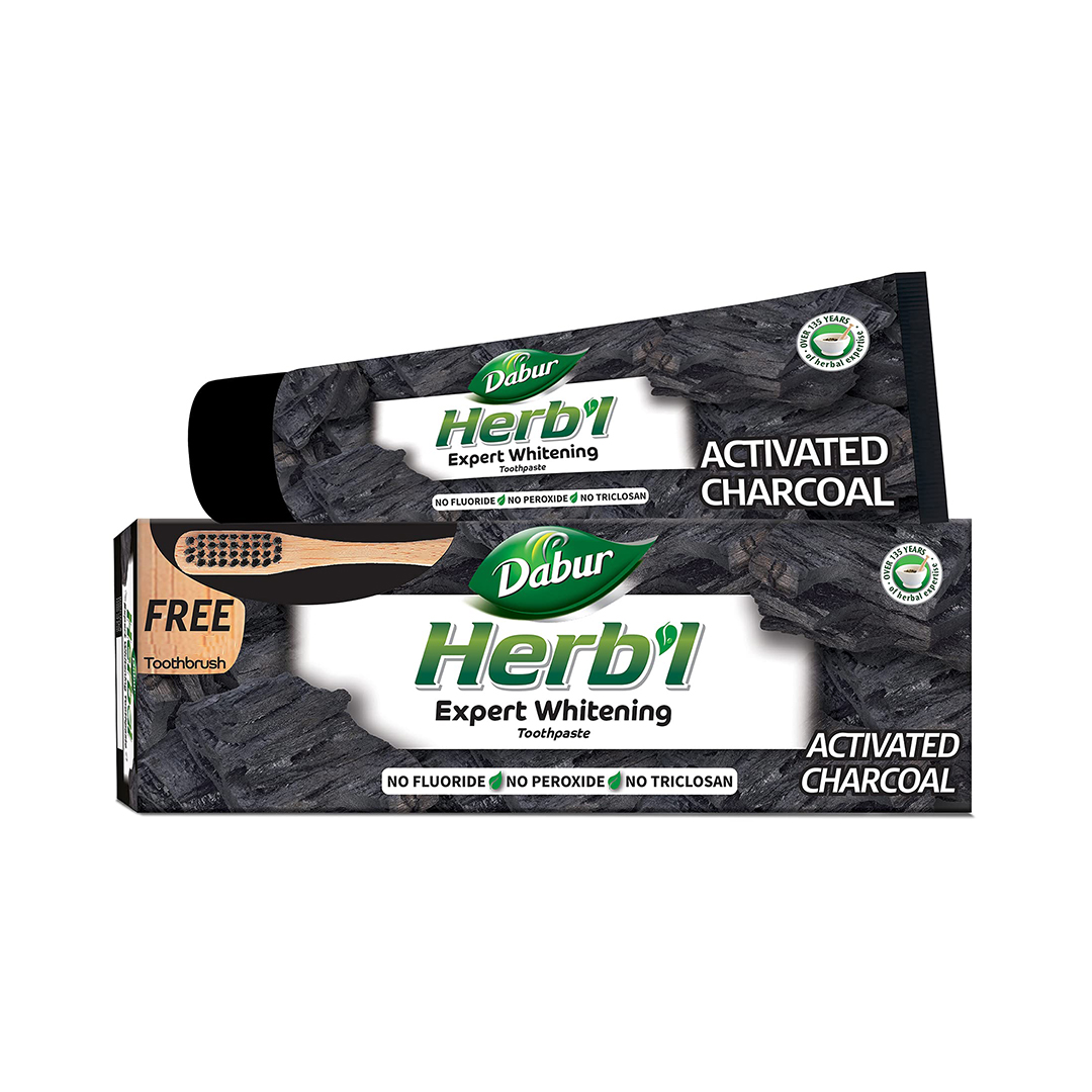 DABUR HERB'L PASTA DENTAL CARBÓN ACTIVADO + CEPILLO DE DIENTES 150 ML - 1