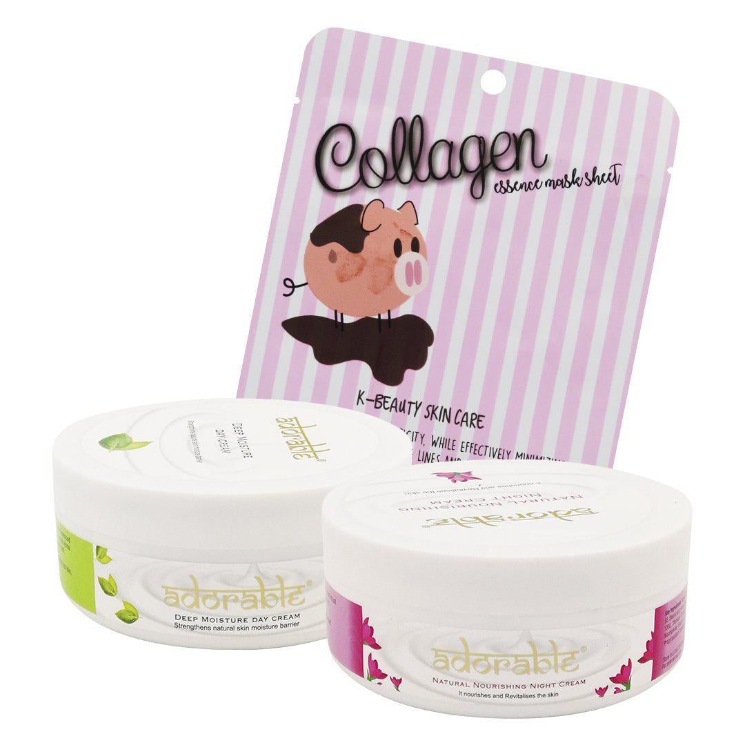 SET ADORABLE CREMA DÍA Y NOCHE + MASCARILLA HAYAN COLÁGENO - 1