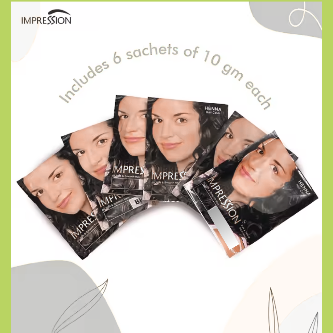 IMPRESSION HENNA HAIR COLOR CASTAÑO OSCURO 10 GR X 6 SACHET - 2