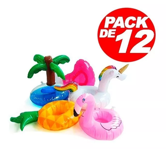 FLOTADORES MINI PORTA VASOS BOTELLAS PISCINA PACK DE 12 SURT - 1