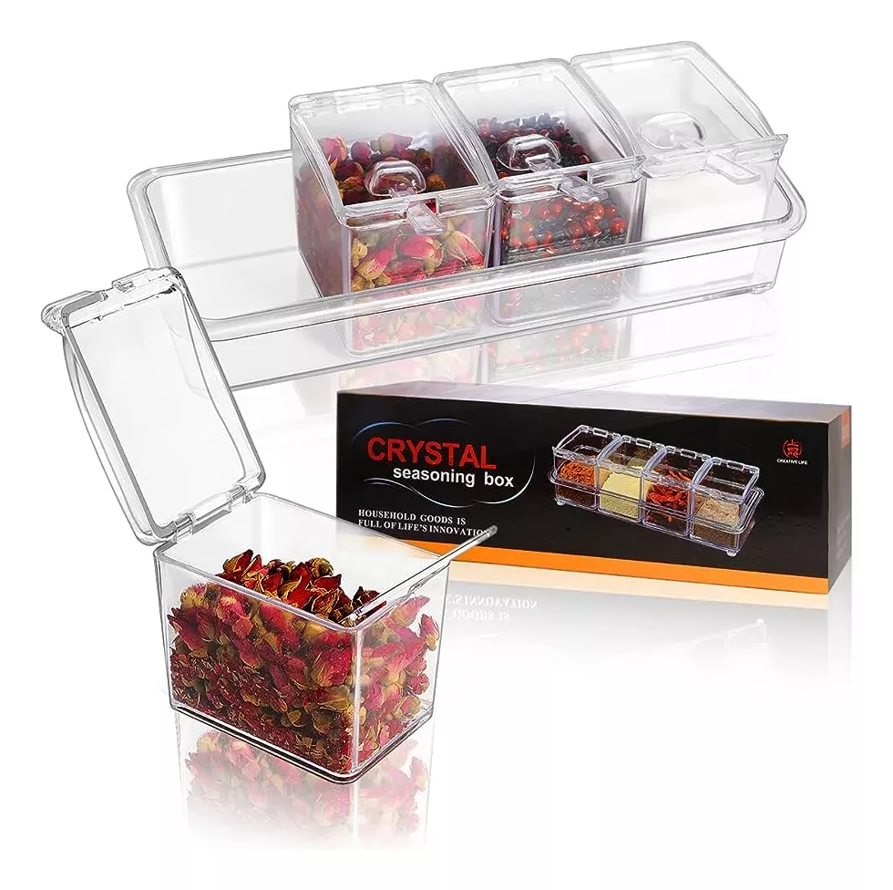 CAJA DE CONDIMENTOS TRANSPARENTE, 4 PIEZAS DE ACRÍLICO PARA - 1