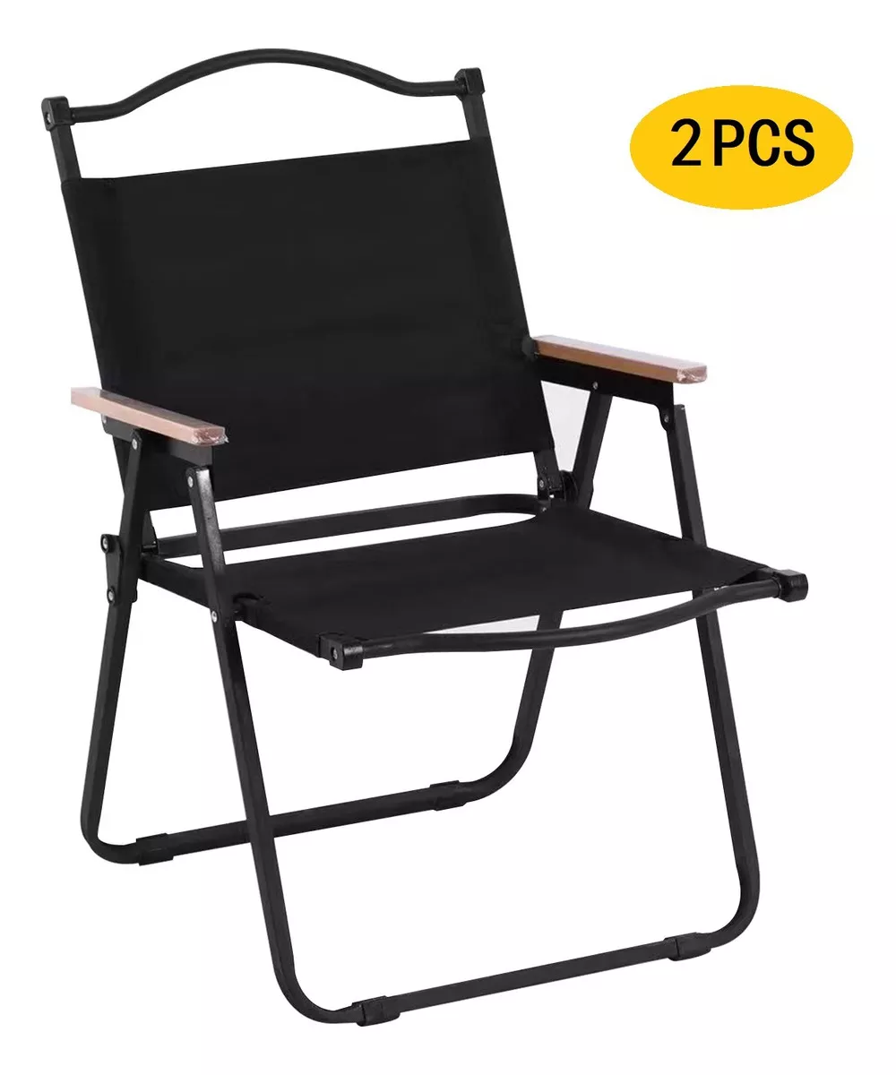 PACK 2 SILLAS PLEGABLES CAMPING PLAYA PICNIC PESCA PORTÁTIL COLOR NEGRO - 1