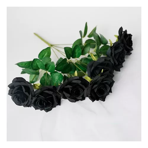 PACK 5 ROSAS NEGRAS ARTIFICIAL DECORATIVA PETALOS HALLOWEN - 2