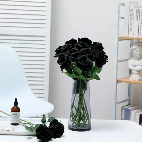 PACK 5 ROSAS NEGRAS ARTIFICIAL DECORATIVA PETALOS HALLOWEN - 3