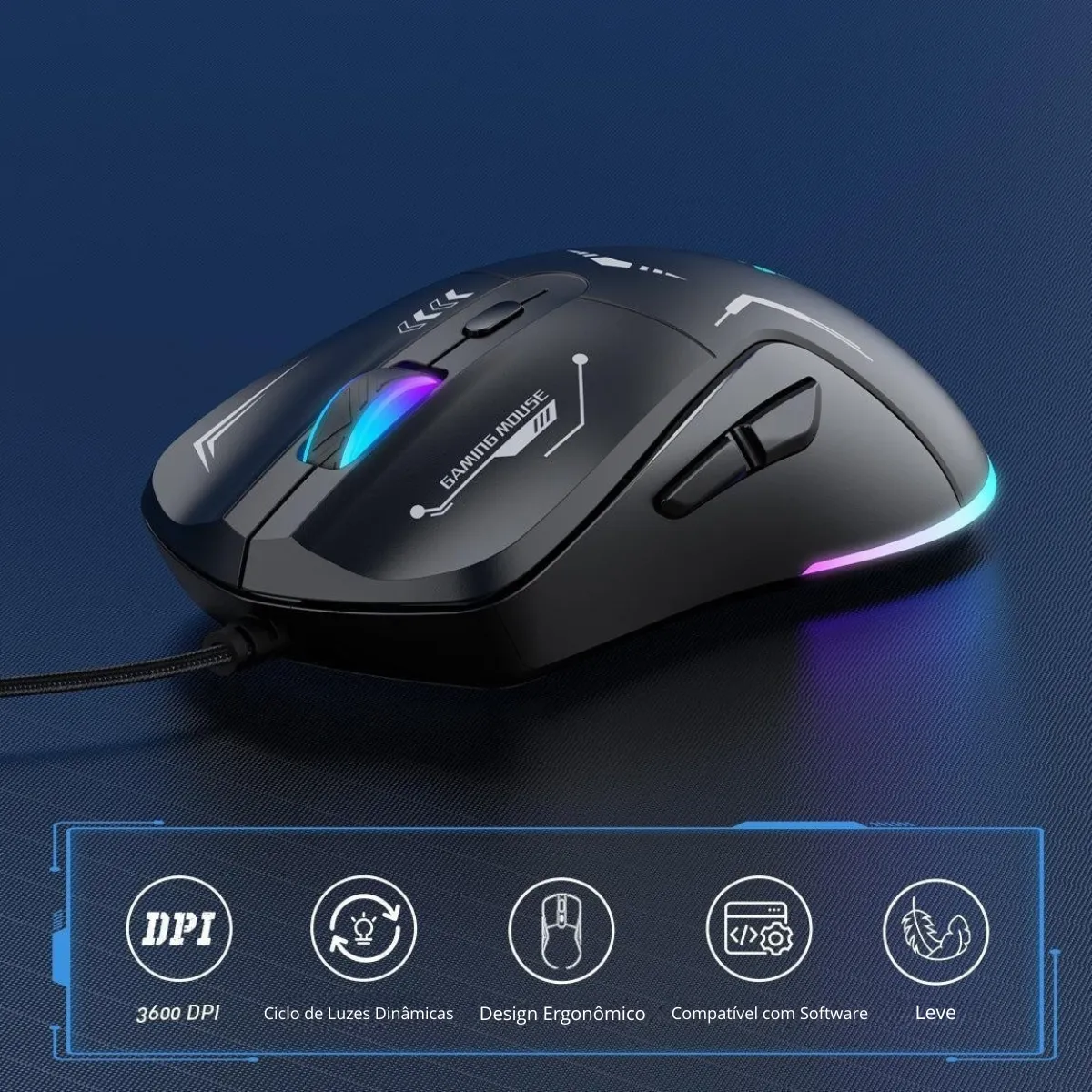 MOUSE GAMER ONIKUMA CW917 CABLEADO, 3600 DPI, 6 BOTONES, RGB COLOR NEGRO - 5