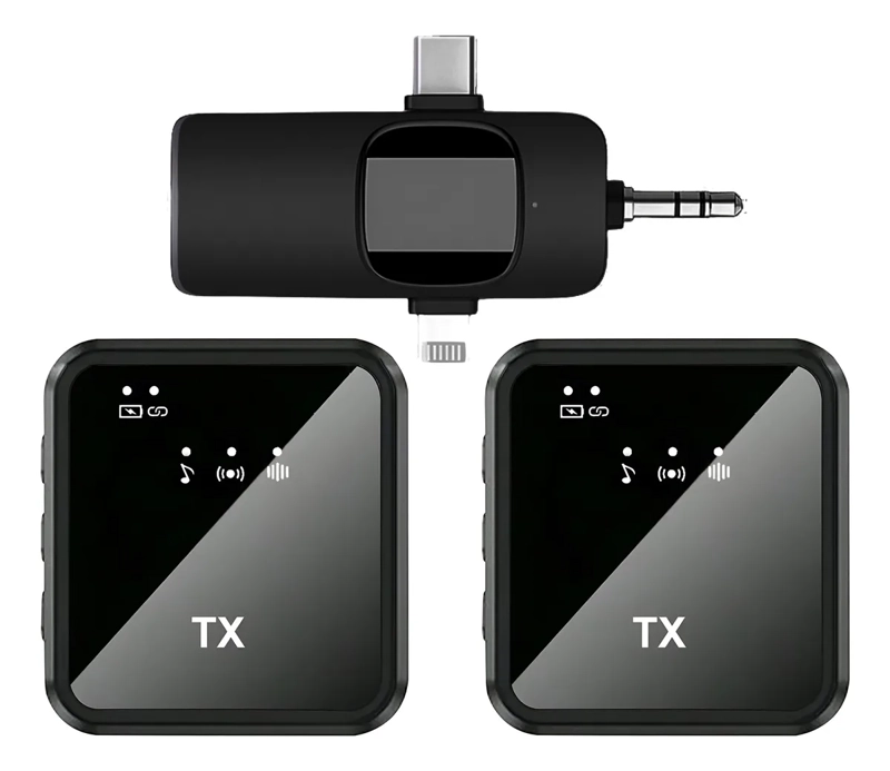 PACK 2 MICROFONOS INALAMBRICO 3 EN 1 PARA IPHONE ANDROID PC COLOR NEGRO - 3