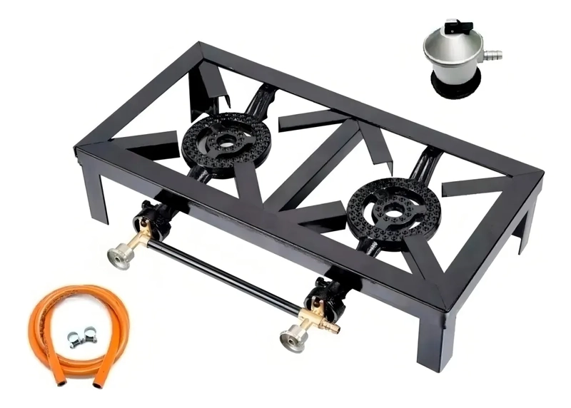 ESTUFA DE CAMPING A GAS PORTATIL DOBLE QUEMADOR COCINILLA CON LLAMA AJUSTABLE - 2