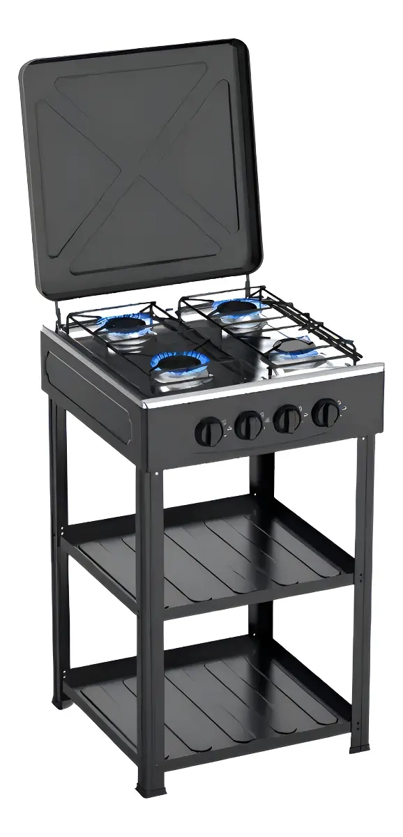 COCINA ENCIMERA A GAS 4 QUEMADORES CON REPISAS COLOR NEGRO