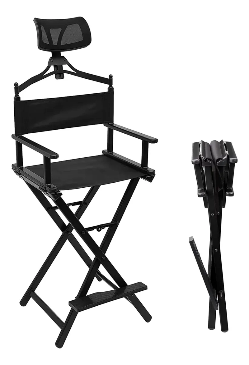 SILLA MAQUILLAJE BARBERIA PLEGABLE RESISTENTE PROFESIONAL NEGRO FIJO CUADRADA - 1