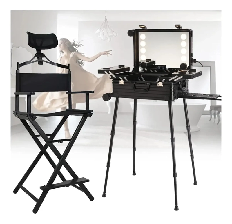 SILLA MAQUILLAJE BARBERIA PLEGABLE RESISTENTE PROFESIONAL NEGRO FIJO CUADRADA - 6
