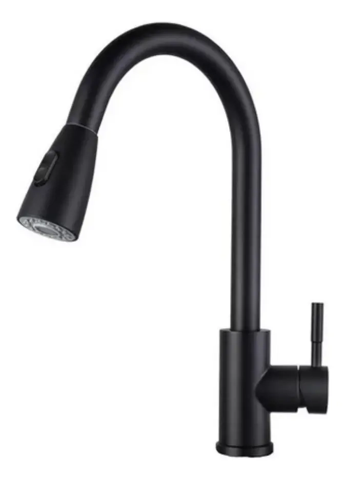 LLAVE MONOMANDO LAVAPLATOS RETRACTIL Y FLEXIBLE ACERO NEGRO - 6