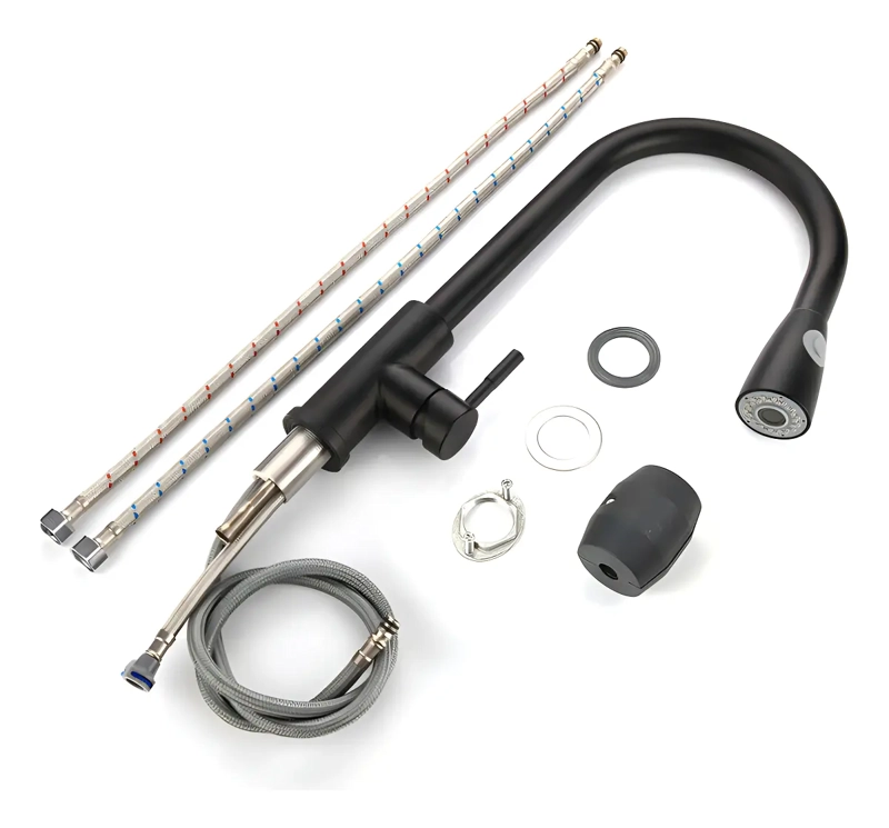 LLAVE MONOMANDO LAVAPLATOS RETRACTIL Y FLEXIBLE ACERO NEGRO - 7