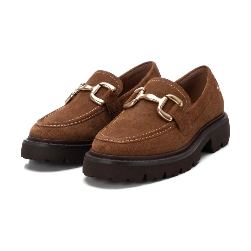 MOCASINES MUJER CUERO CON HEBILLA DORADA BEIGE CARMELA - 5