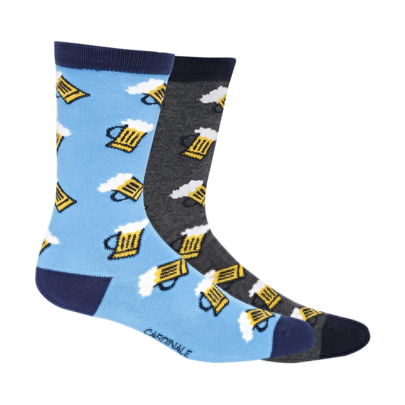 PACK 2 PARES CALCETINES ALGODON DISEÑO CERVEZAS AZUL Y GRIS CARDINALE - 1