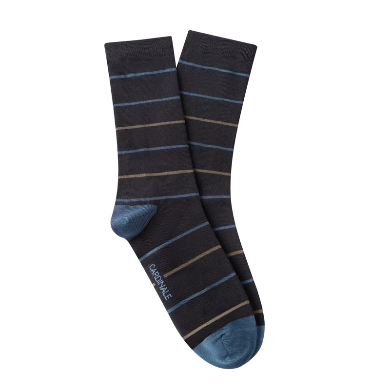CALCETINES HOMBRE ALGODON GRIS CON LINEAS BEIGE (TALLA 39-45) CALC-1U-LI45 - 1