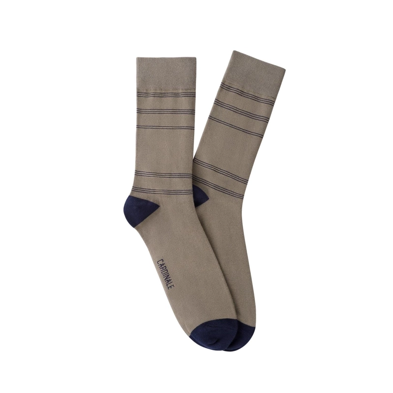 CALCETINES HOMBRE ALGODON BEIGE CON LINEAS FINAS (TALLA 39-45) CALC-1U-LF06 - 1