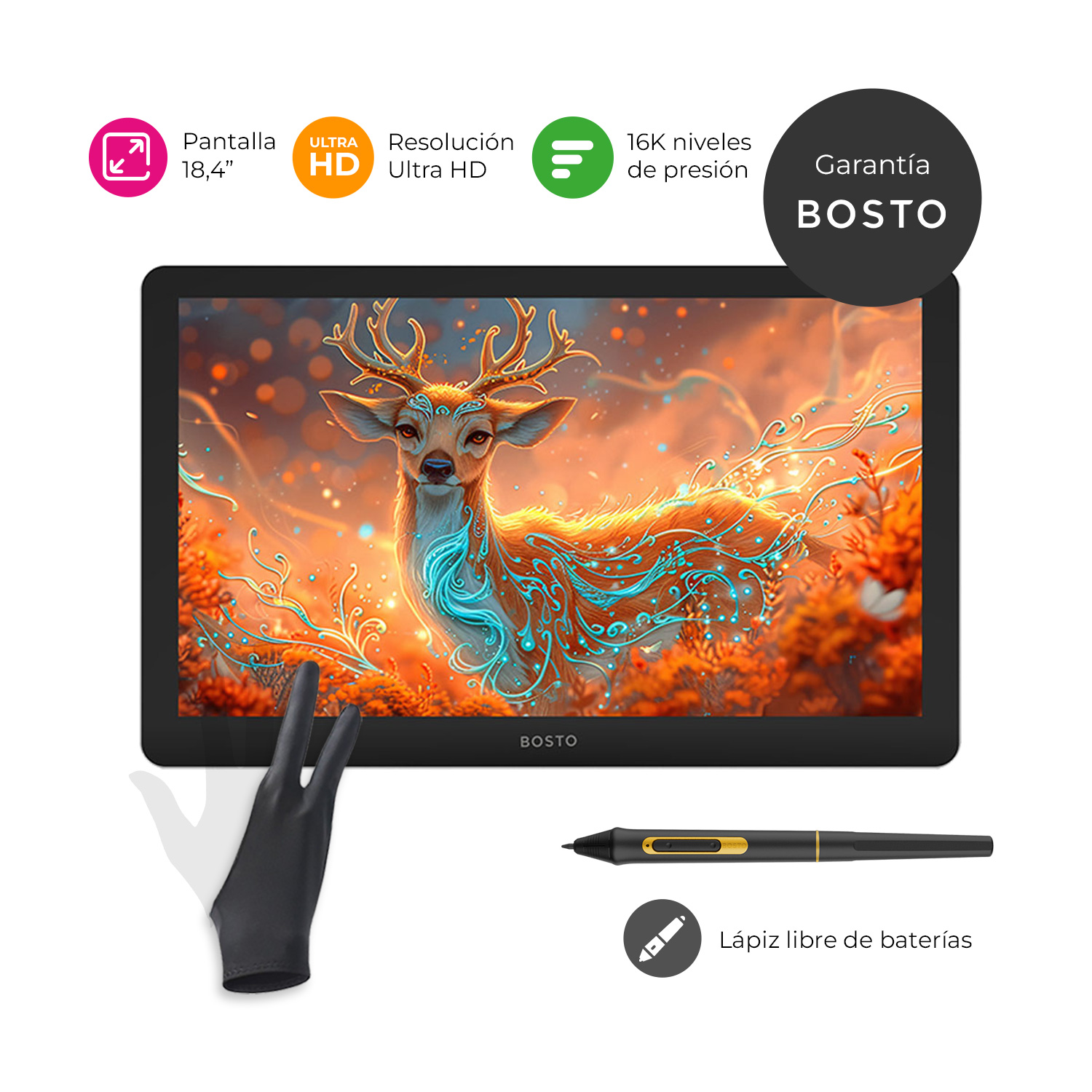 TABLETA GRAFICA MONITOR BOSTO BT-19 UHD DEFINICION 4K TOUCH - TG - 1