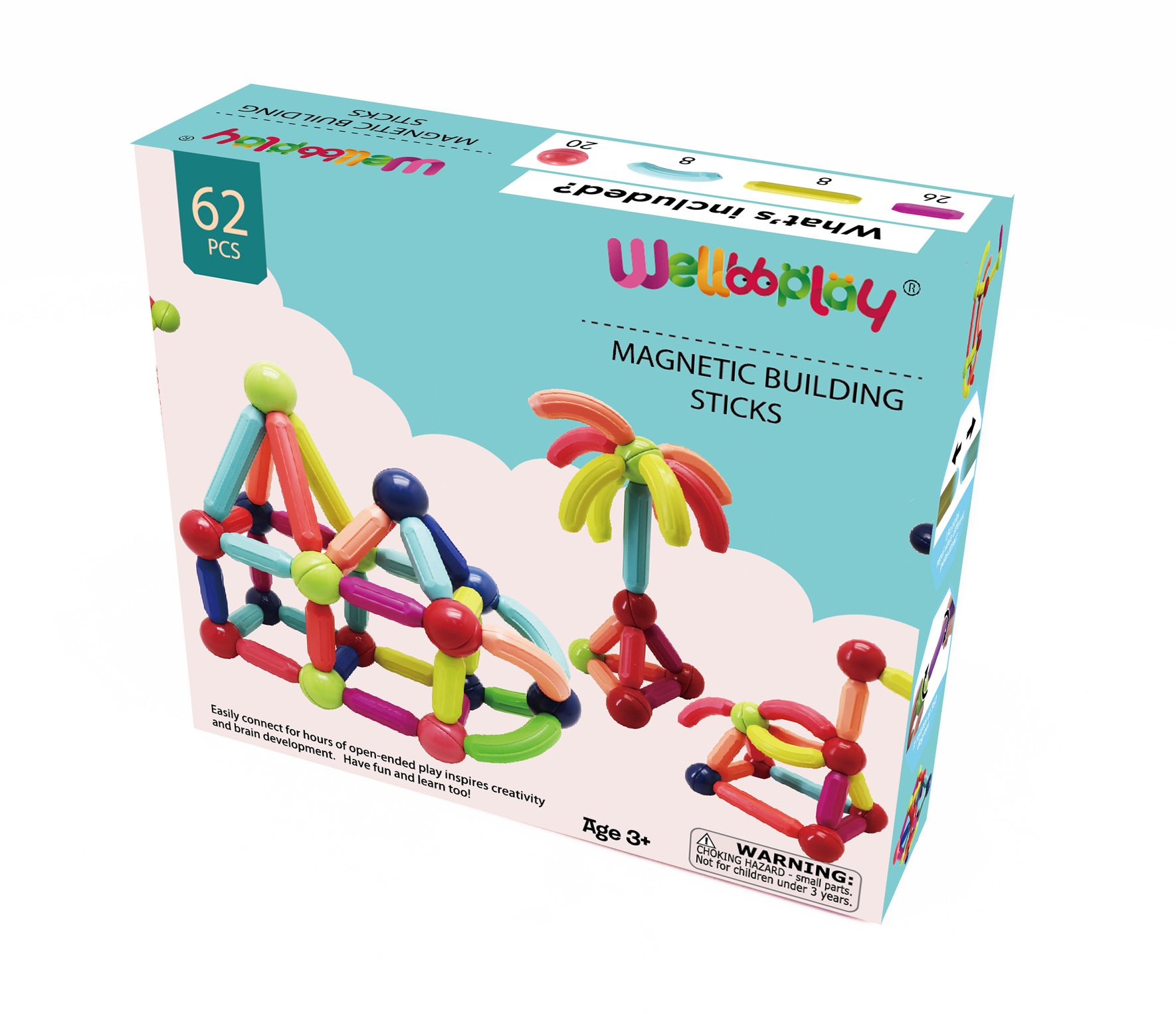 BASTONES MAGNÉTICOS DE CONSTRUCCIÓN MAGNESCAPE MULTICOLOR 62 PIEZAS - LIBRE DE PLOMO - 6