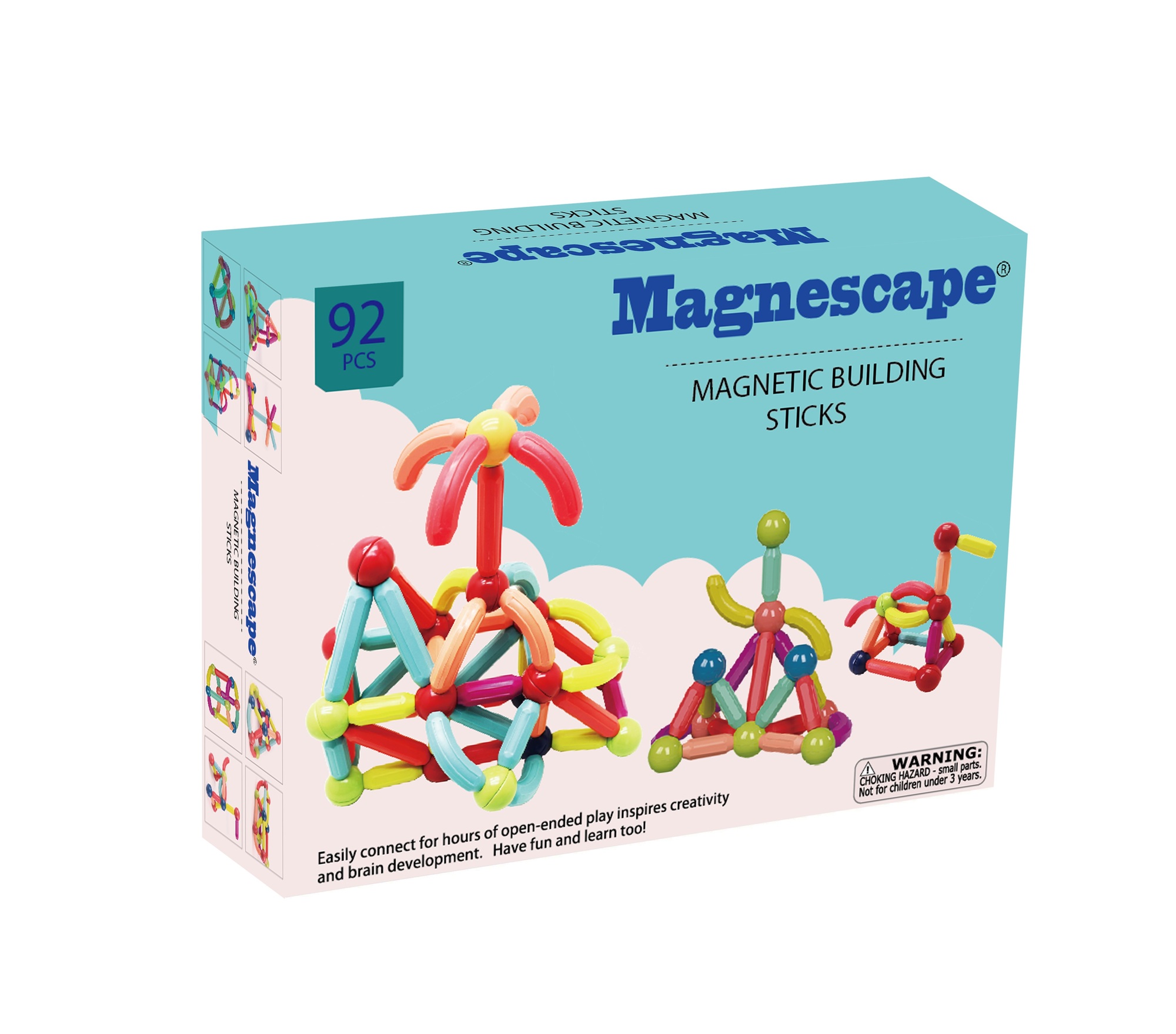 BASTONES MAGNÉTICOS DE CONSTRUCCIÓN MAGNESCAPE MULTICOLOR 92 PIEZAS - LIBRE DE PLOMO - 6
