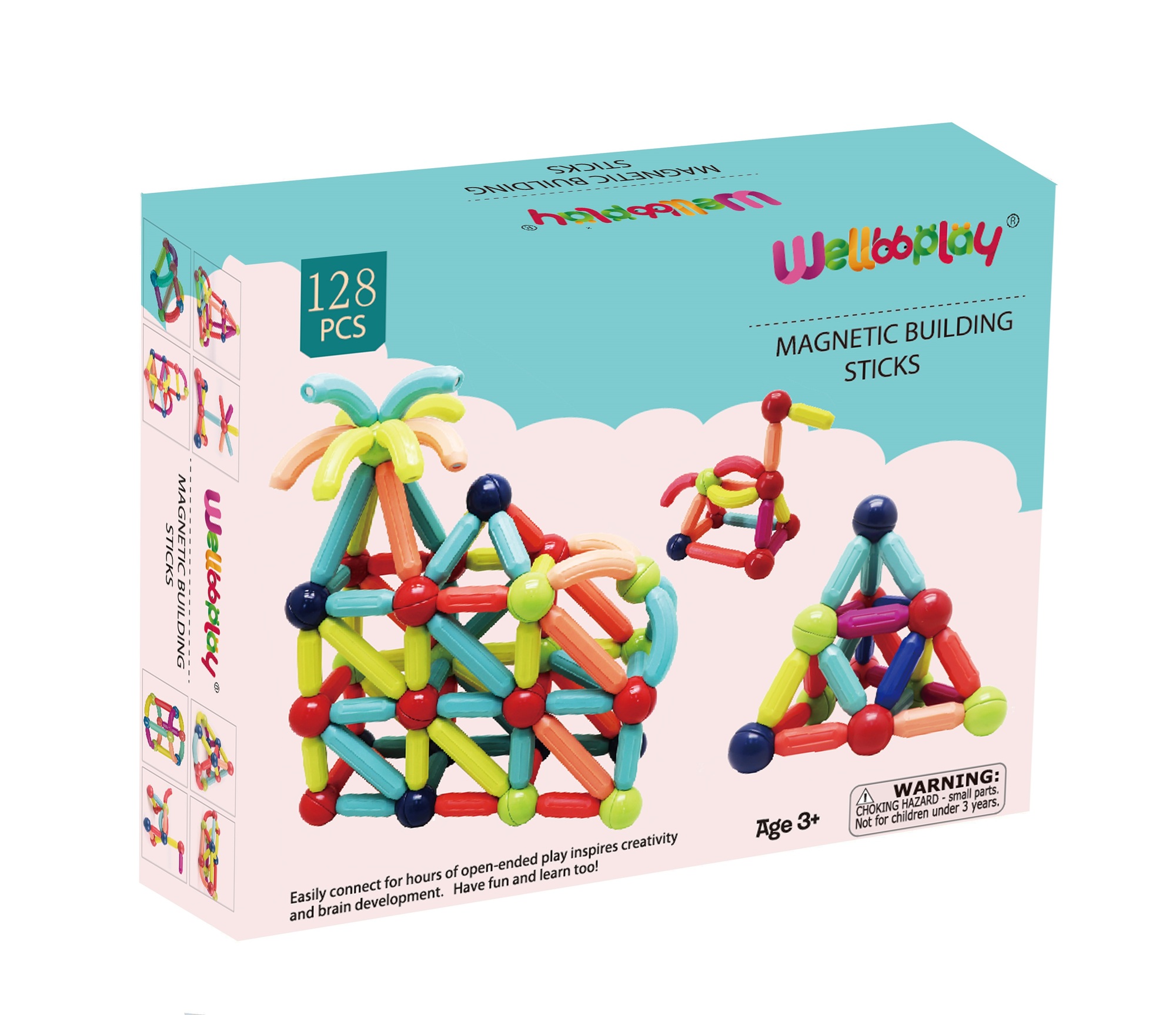 BASTONES MAGNÉTICOS DE CONSTRUCCIÓN MAGNESCAPE MULTICOLOR 128 PIEZAS - LIBRE DE PLOMO - 6